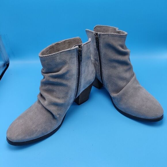Diba slouch Ankle Bootie Chunky Stacked Heels Gray Leather Sz 7 #188 - Picture 4 of 13